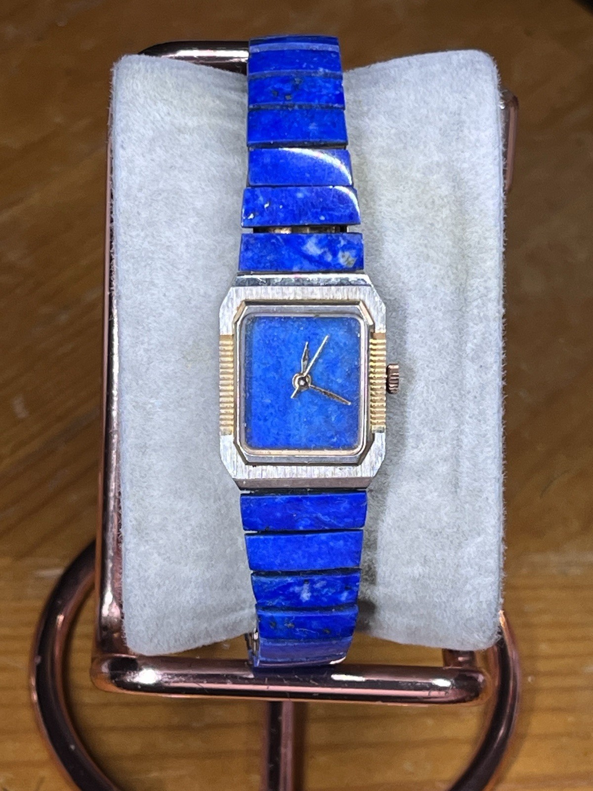 Quartz Womens Dress Rectangle Blue Stone Dial & Bracelet Two-Tone Analog