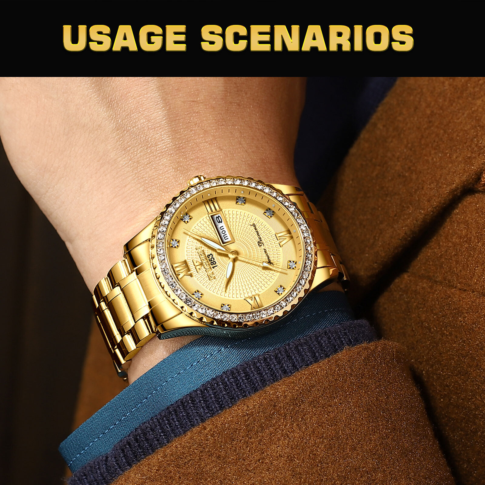 Waterproof Gold Men’s Watch Classic Stainless Steel Quartz Analog Business Gift