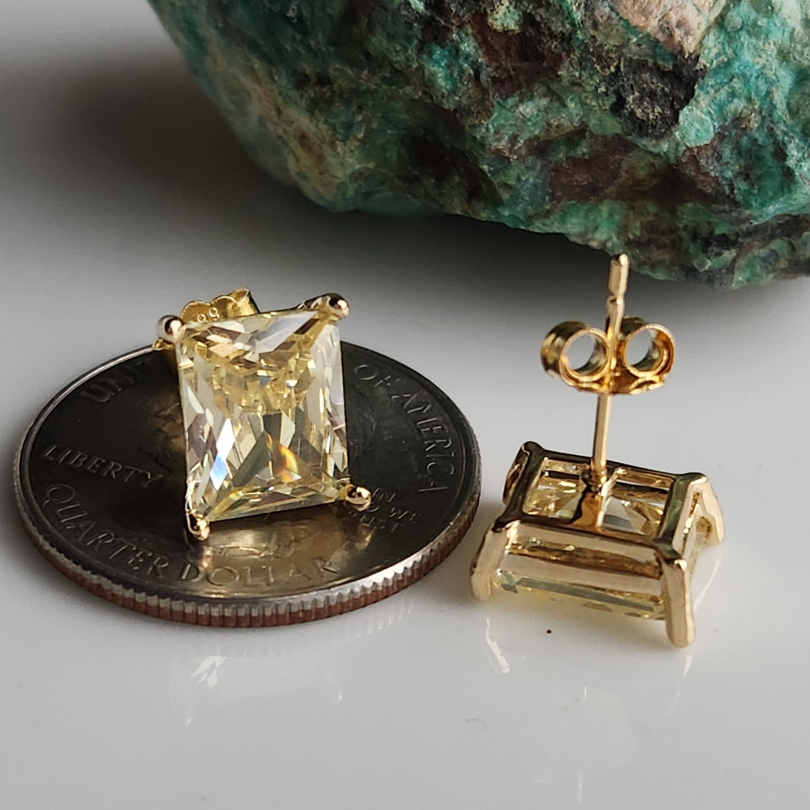 925 Sliver 7.4CT Created Canary Yellow Sapphire Earrings Yellow Gold-plated