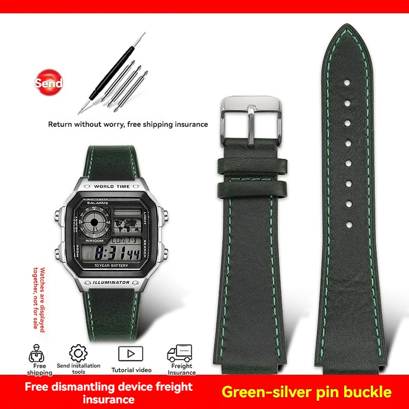 18mm Leather Watch Strap For Casio Ae-1200wh Ae-1300 A158w A159 A168