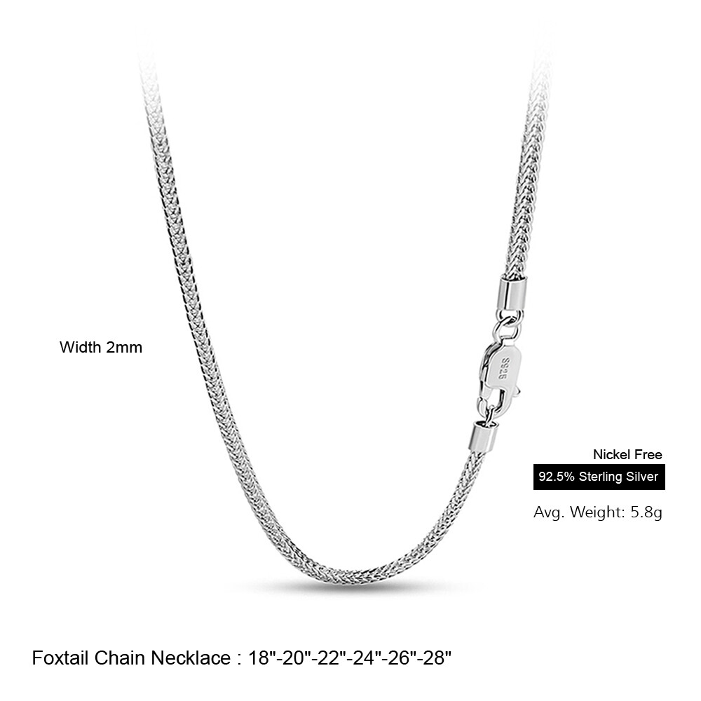 Italy Genuine 925 Sterling Silver 2mm Foxtail Chain Necklace All size 18″-28″