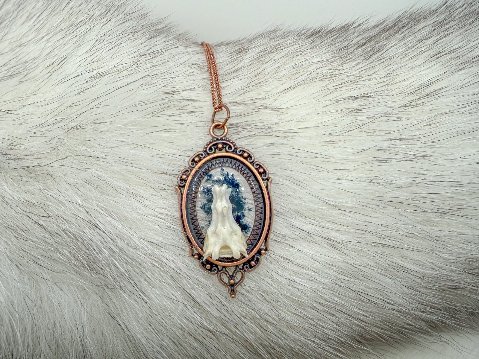 Crushed Vivianite Copper Necklace With Animal Bone- Corpse Crystal-C
