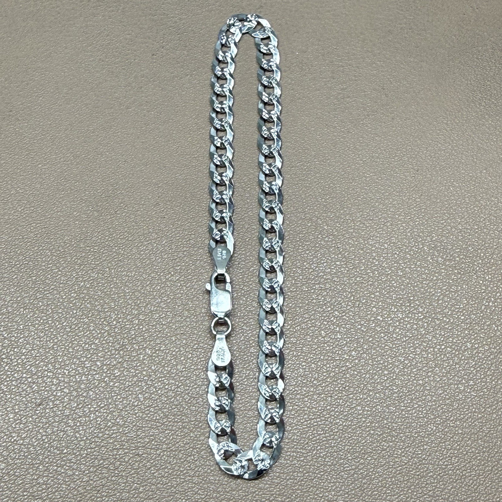 Flat CURB Diamond Cut LINK CHAIN BRACELET STERLING SILVER 925 ITALY 4.7mm 7.5”