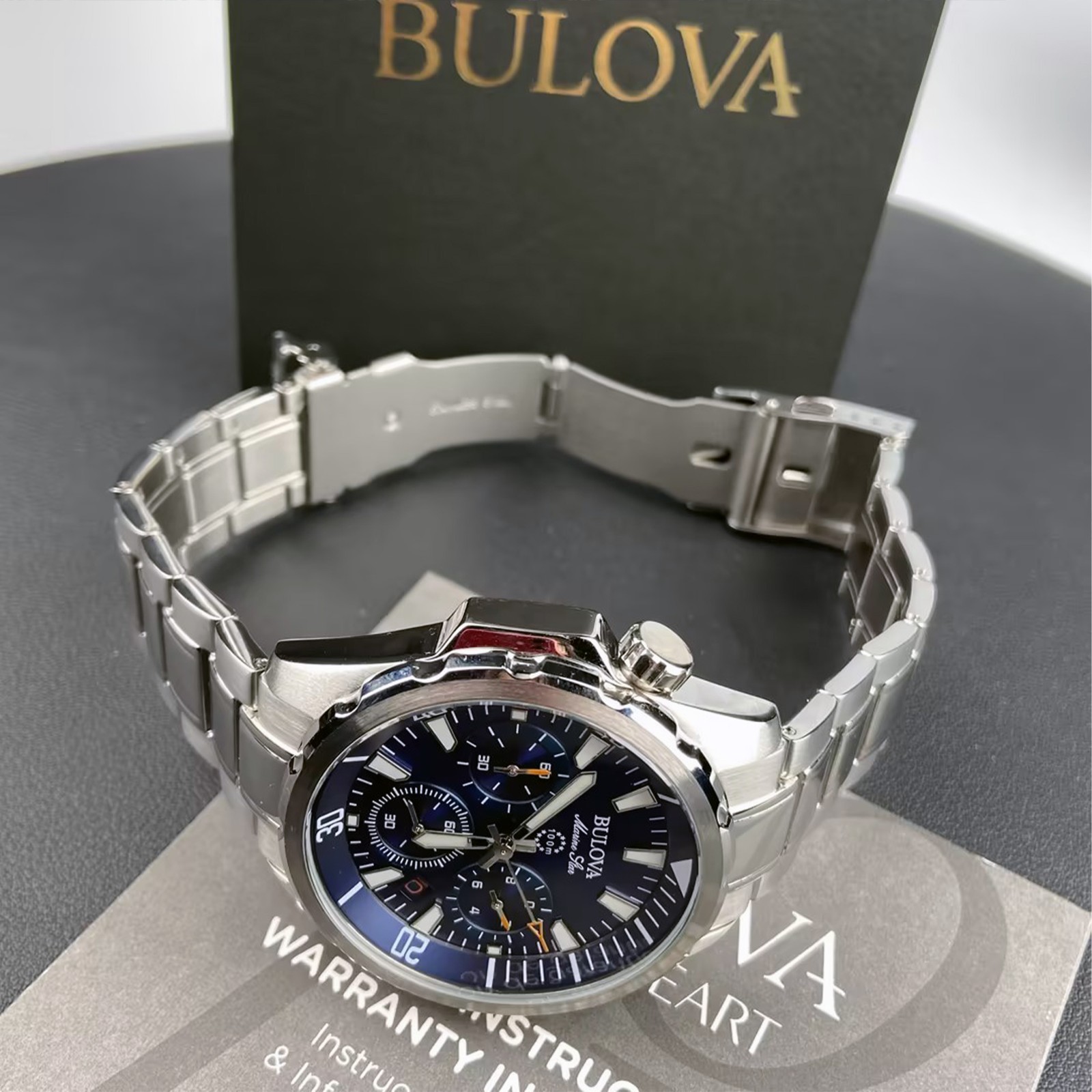 Men’s Bulova Marine Star Blue Dial Chronograph 96B256 Quartz New Watch 43mm