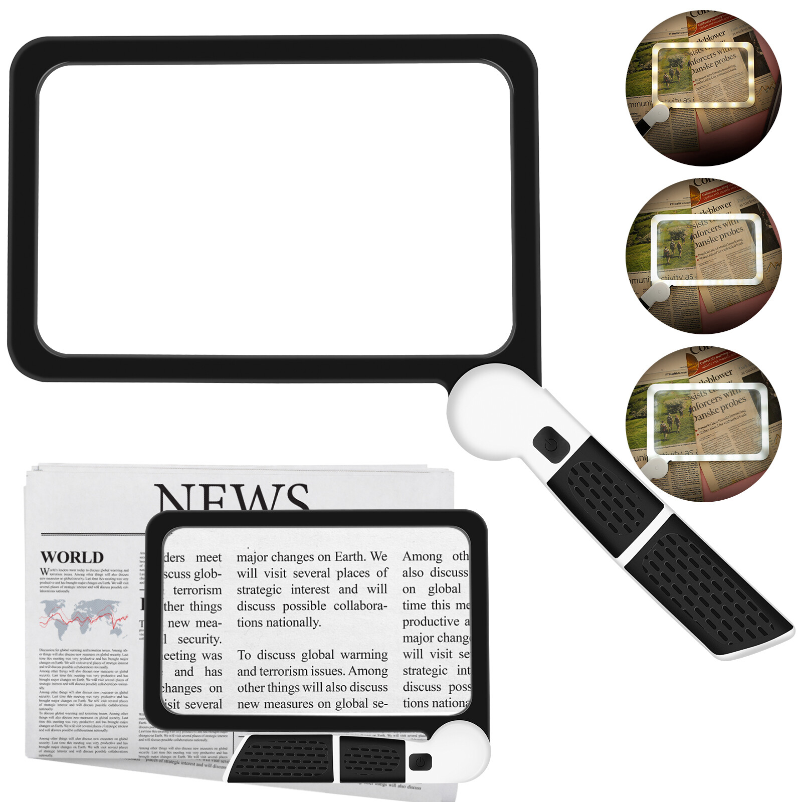 Large Magnifying Glass With 48 LED Light Dimmable 5X Reading Foldable Magnifier