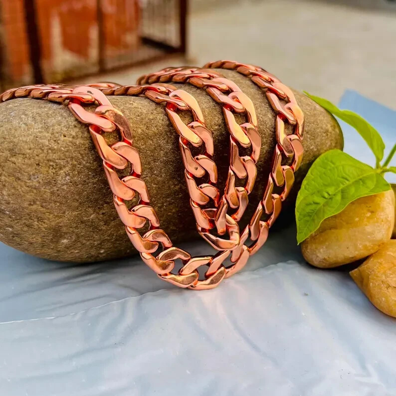 24 inch Pure Copper Solid CUBAN Chain Necklace, Healing Jewelry Spiritual