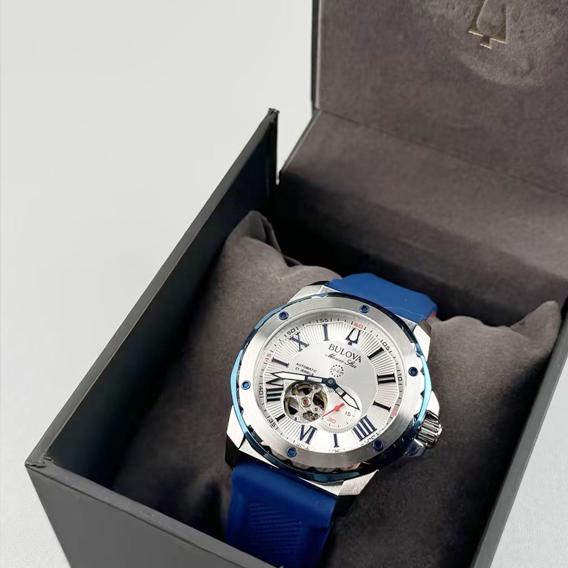 Bulova Marine Star 98A225 Automatic White Dial Blue Rubber Strap Men’s Watch