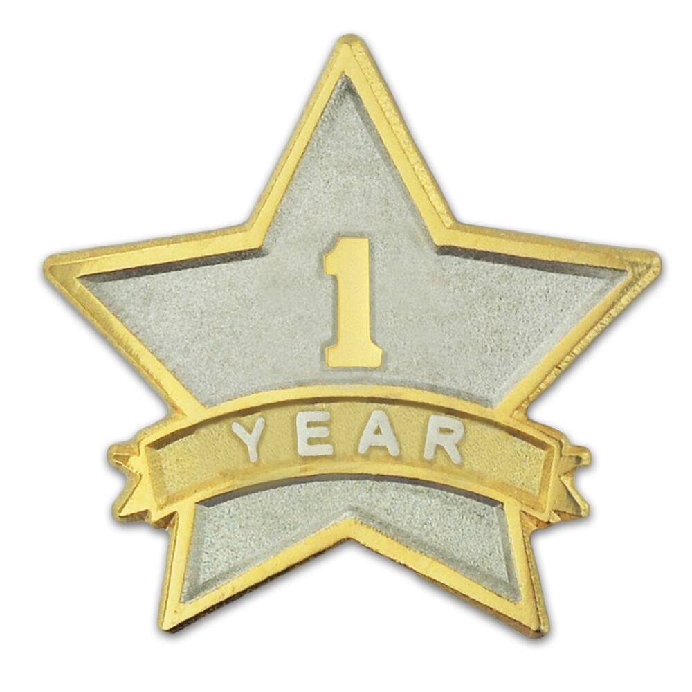 PinMart’s 1 Year Service Award Star Corporate Recognition Dual Plated Lapel Pin