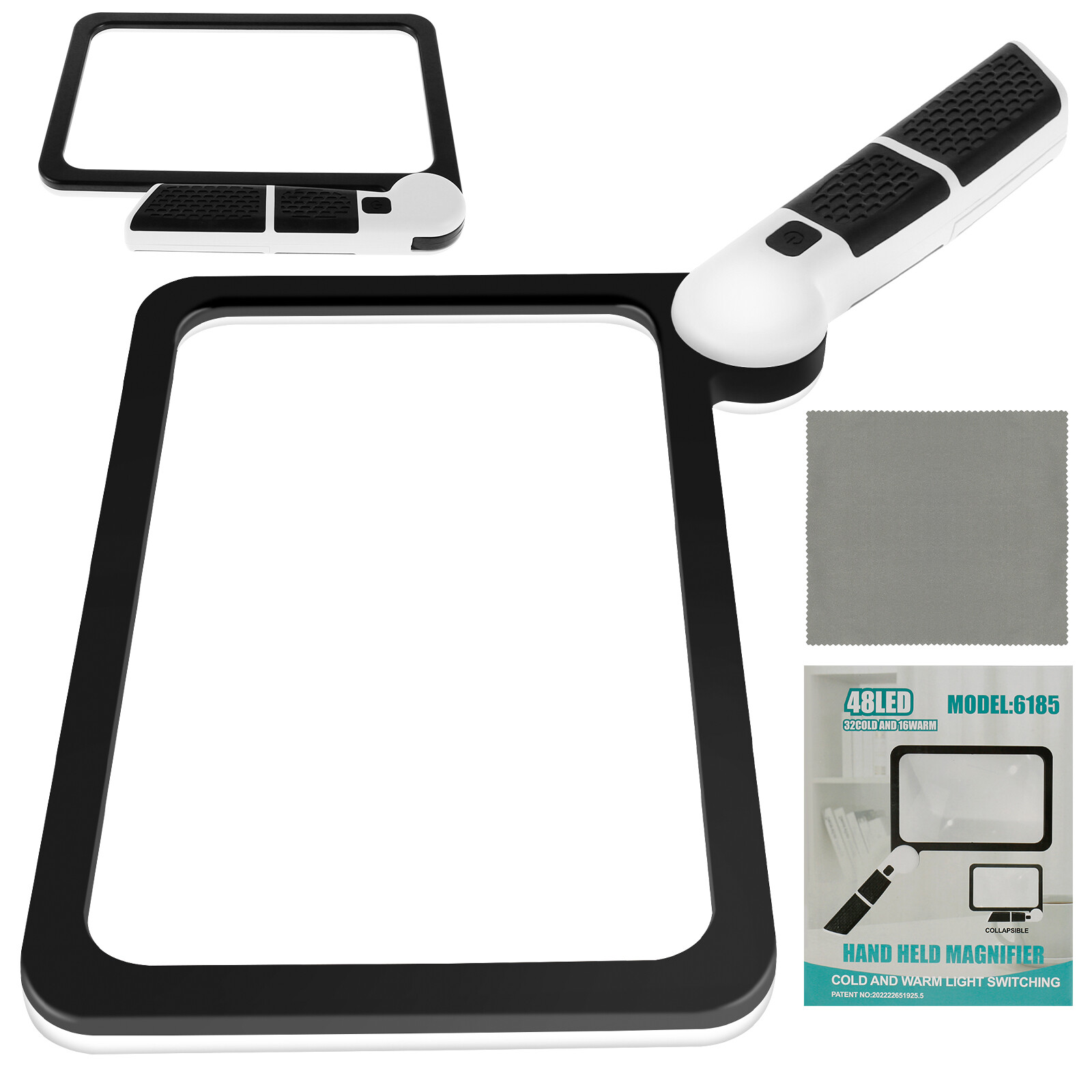 Large Magnifying Glass With 48 LED Light Dimmable 5X Reading Foldable Magnifier