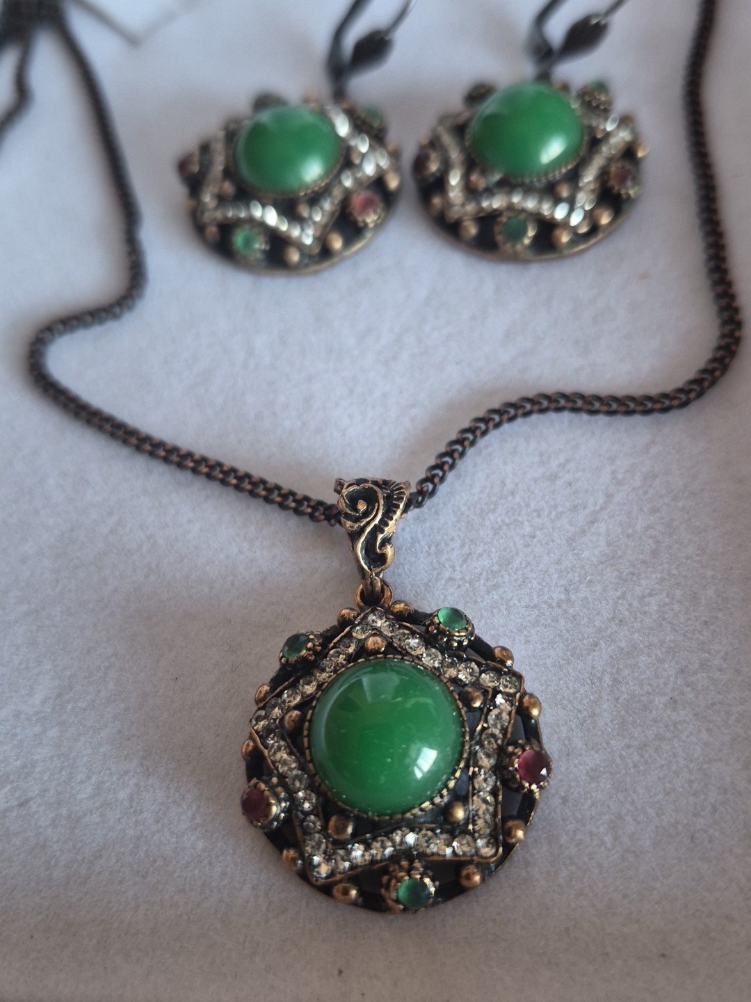 Turkish Emerald Ruby Zircon 2pc Set