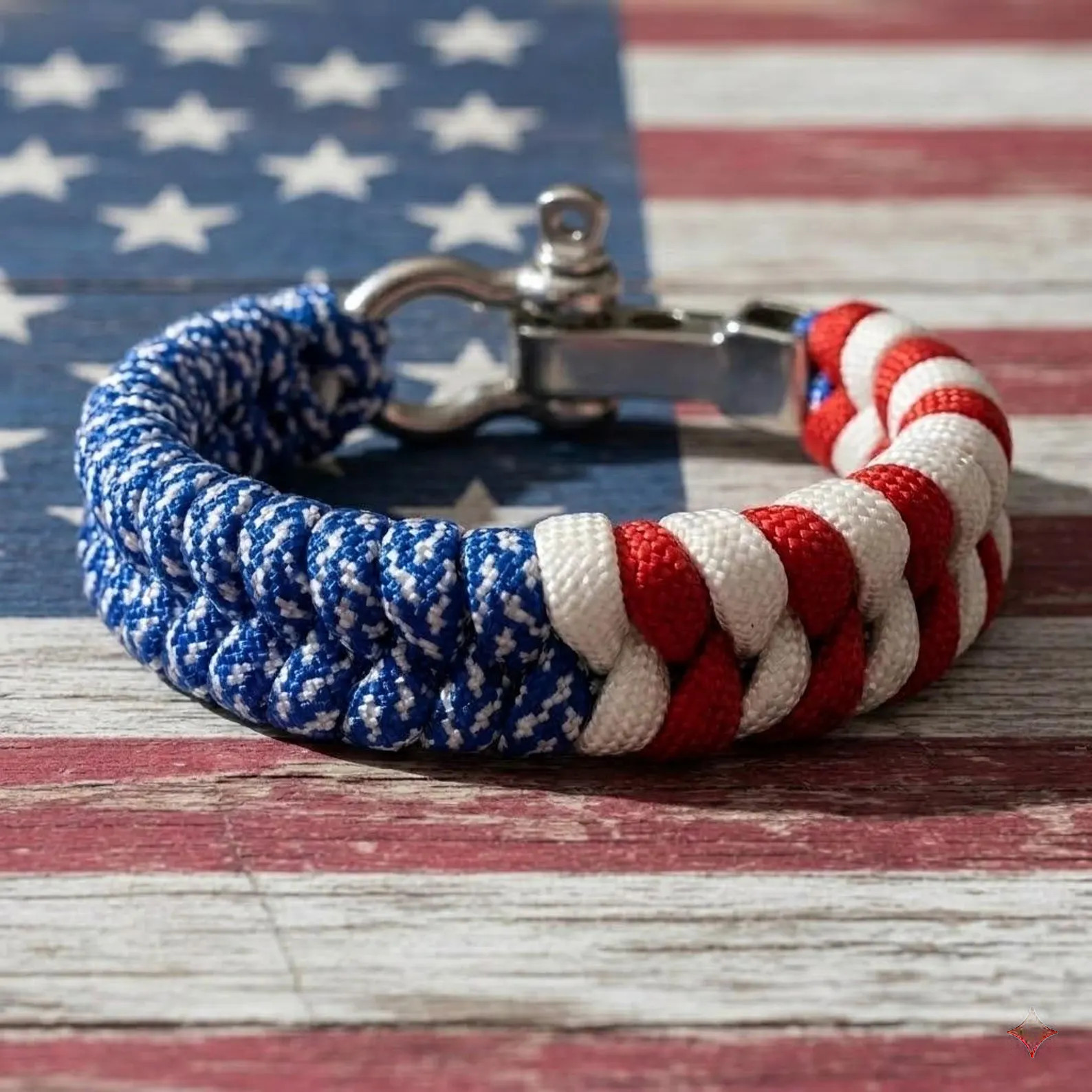 American Flag Bracelet Patriotic USA Woven Paracord Stainless Steel Clasp Men Wo