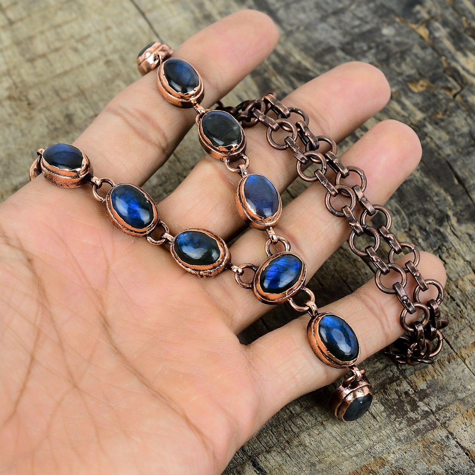 Womens day Deal Copper Natural Labradorite Daughter Chain Electroformed Necklace