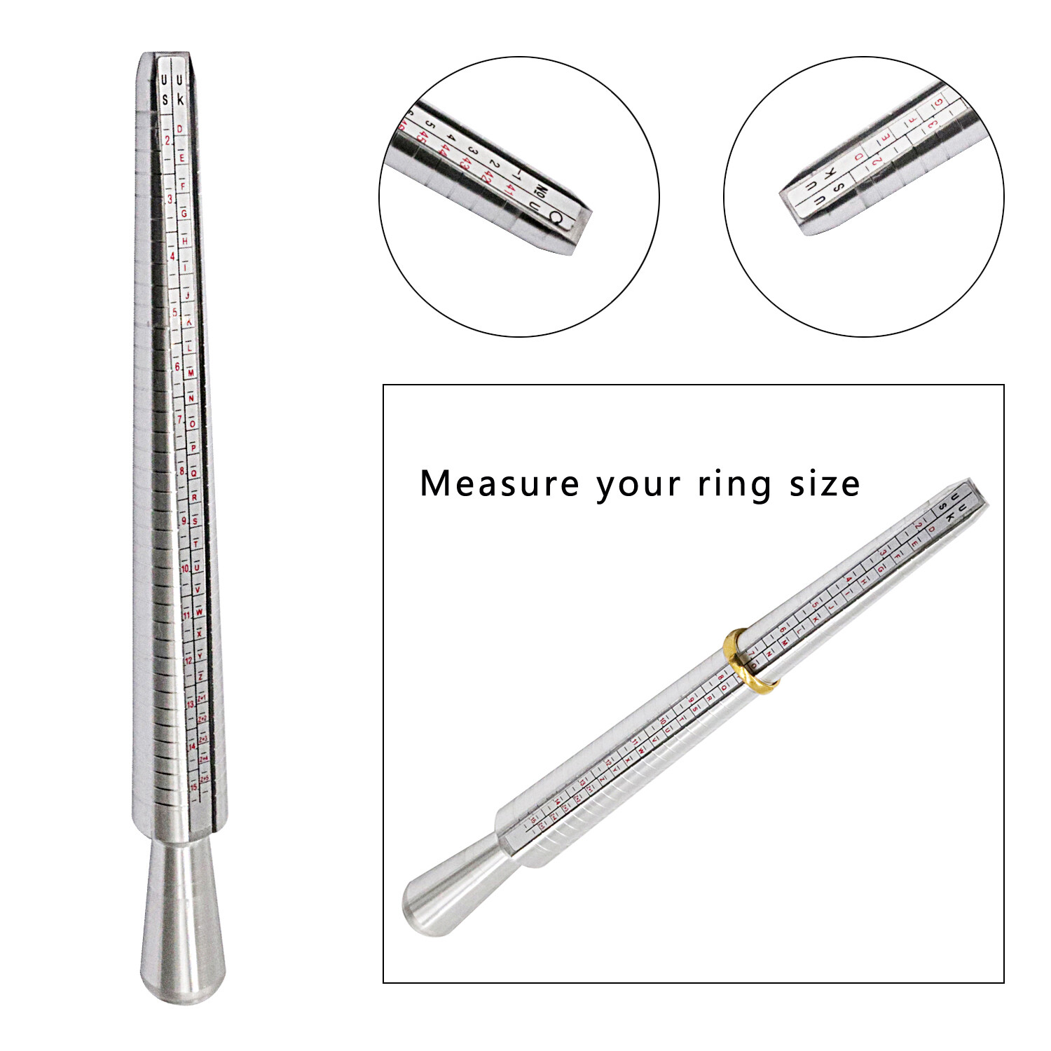 Metal Ring Sizer Guage Mandrel Finger Sizing Measure Stick Standard Jewelry Tool