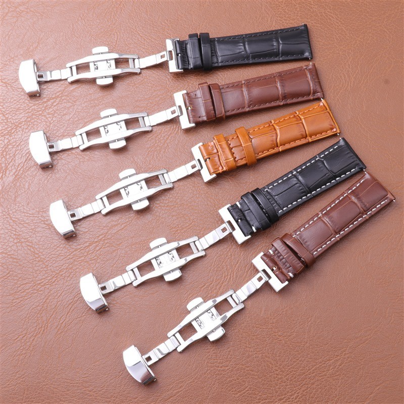 Cowhide Genuine Leather Quick Release Watch Strap Butterfly Buckle Band 12-24mm