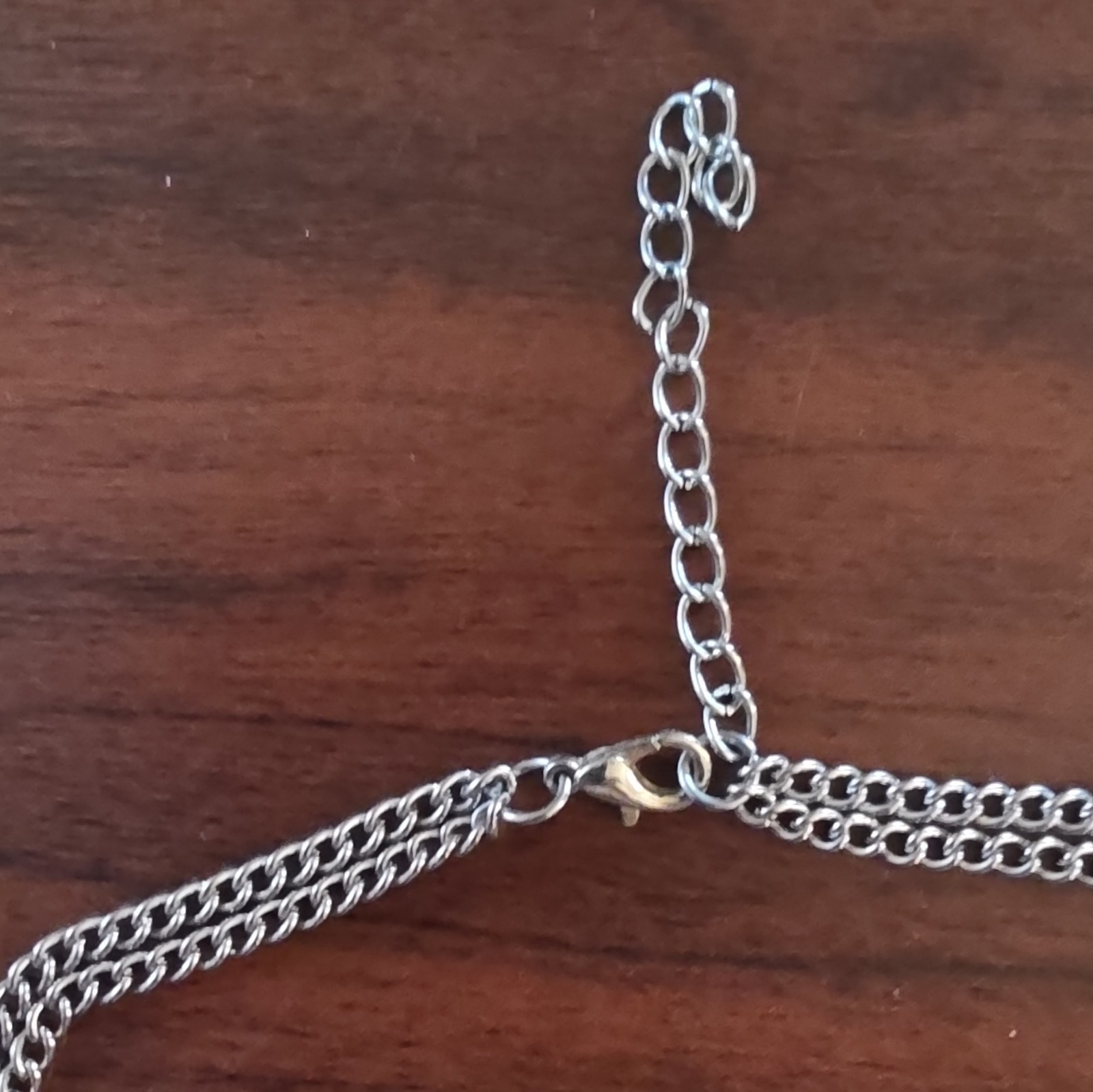 Silver Tone Curb Chain Charm Necklace White Teardrop Howlite Adjustable 18in