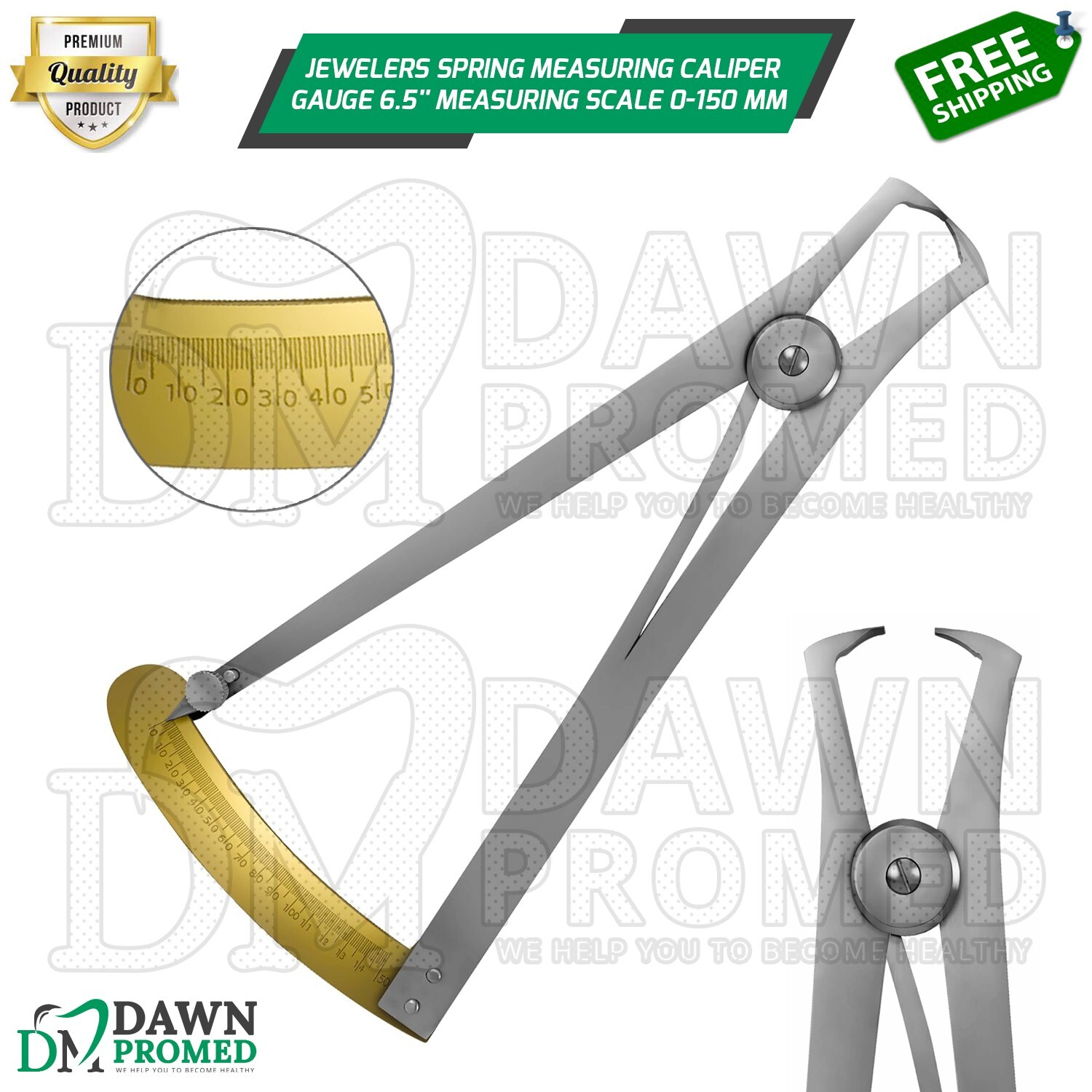 Jewelers Spring Measuring Caliper Gauge 6.5” Measuring Scale 0-15mm German Grad