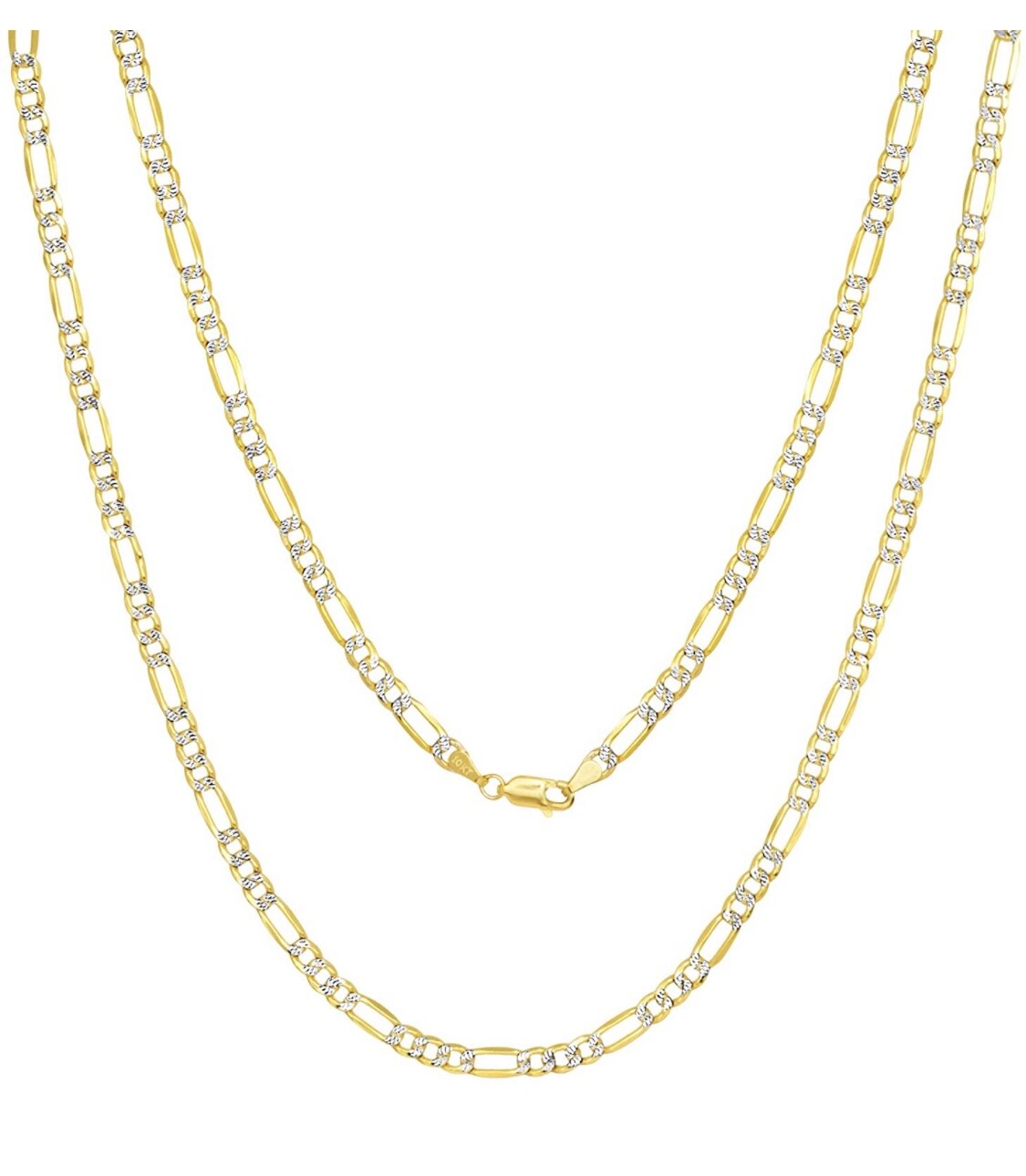 14K Gold Plated Sterling Silver Pave 2.5mm Figaro Link Chain Necklace 925 Stamp