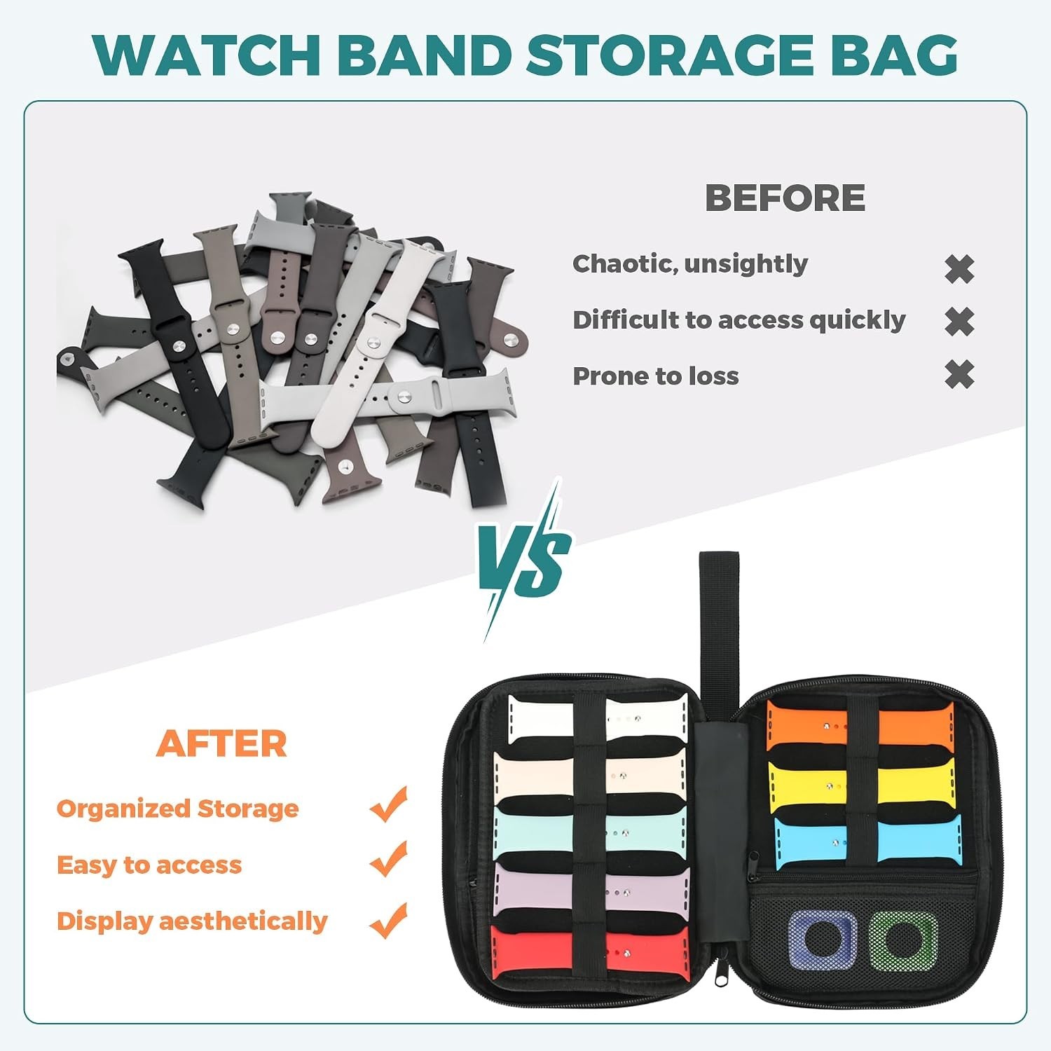 Durable Black Polyester Watch Band Case – Store 16 Straps at Home or On-the-Go