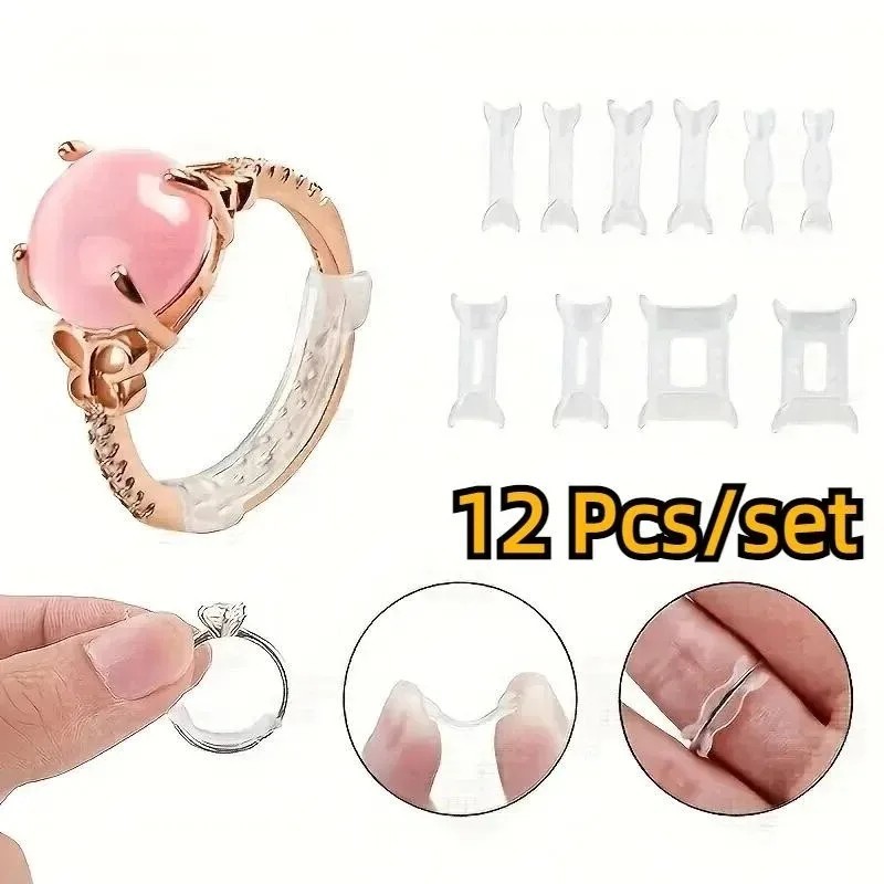 12PCS Clear Ring Size Adjuster Invisible Ring Sizer Jewelry Fit Reducer Guard US