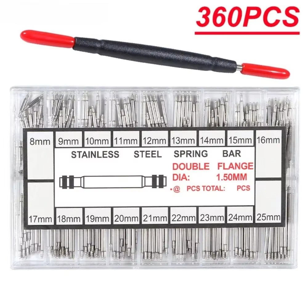 Stainless Steel Watch Spring Bars Link Pin 1.5mm 360pcs 8-25mm Set