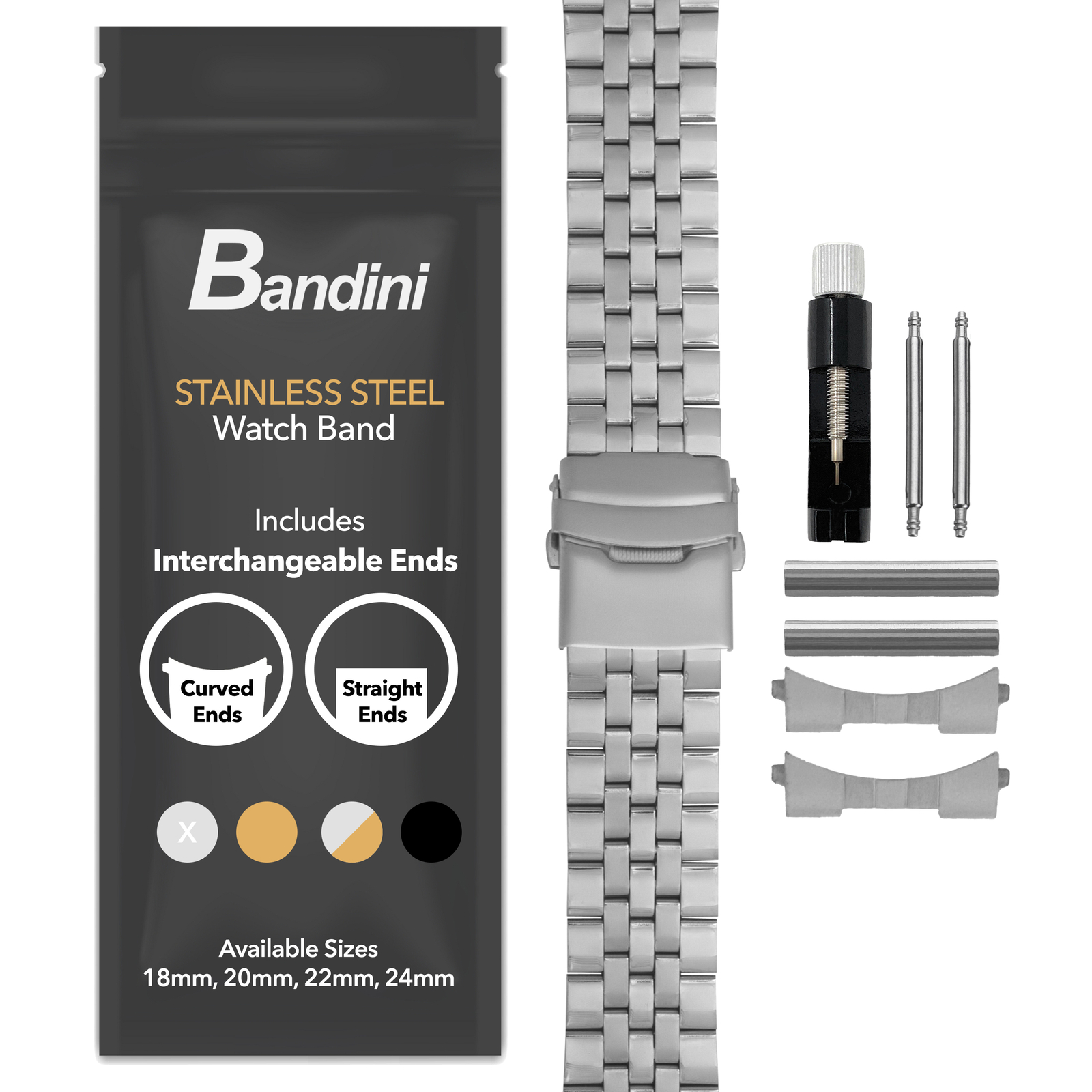 18mm Curved Tapered Steel Metal Watch Band for Citizen Eco-Drive