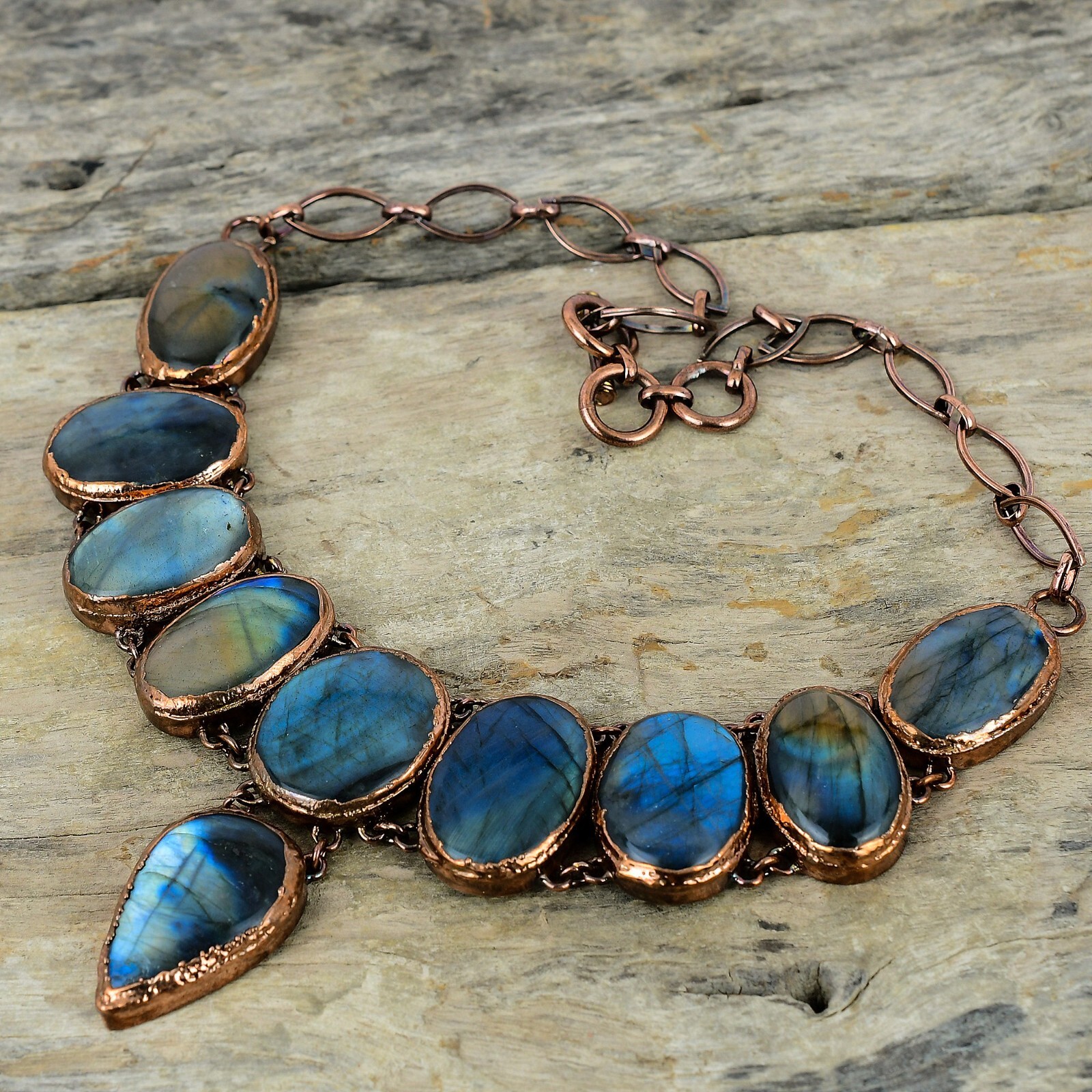 Labradorite Copper Mum Gift Electroformed Chain Adjustable Necklace 18.0″