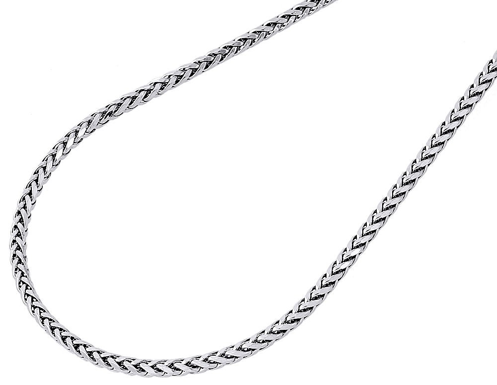 Mens Ladies 10K White Gold 2.5MM Rounded Palm Wheat Chain Necklace 18-40 Inches