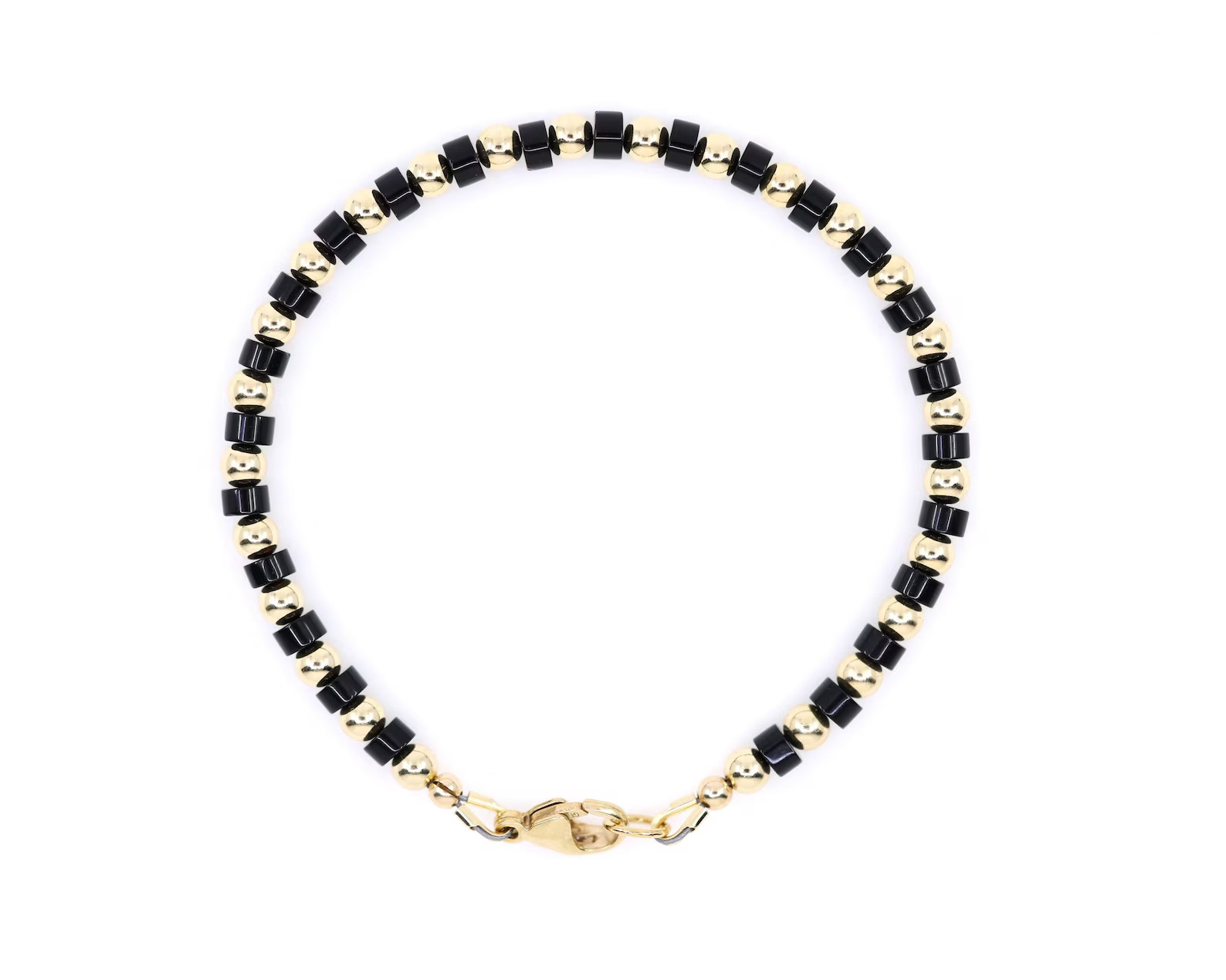 Black Onyx & 14K Solid Gold Bracelet, Modern Minimalist Beaded Gemstone Jewelry