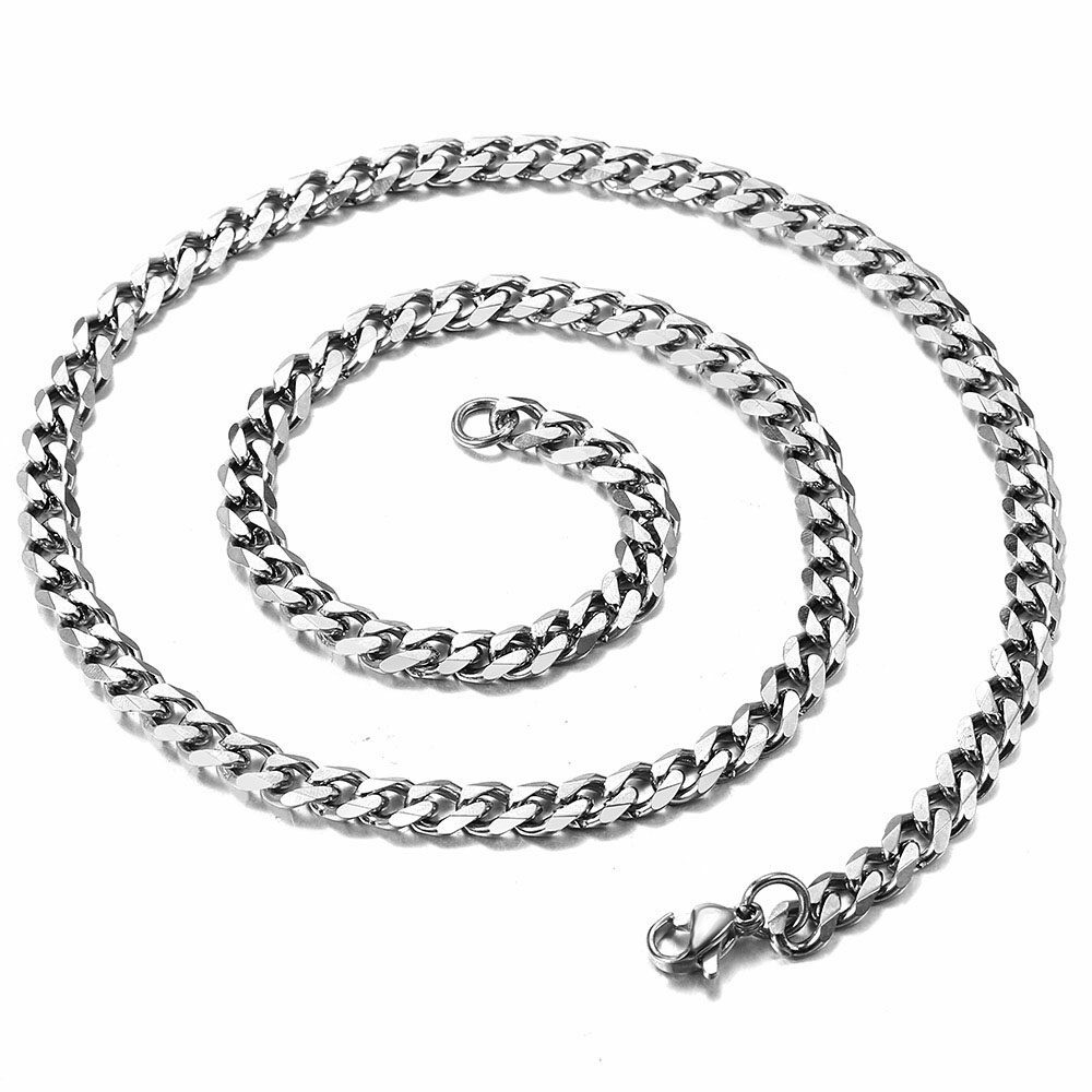 3/5/7mm Silver Tone Curb Cuban Link Chain Necklace Stainless Steel For Men Women