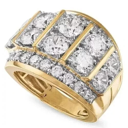 Men’s 3CT Round Moissanite 3 Row Wedding Ring Band 14K Yellow Gold Plated