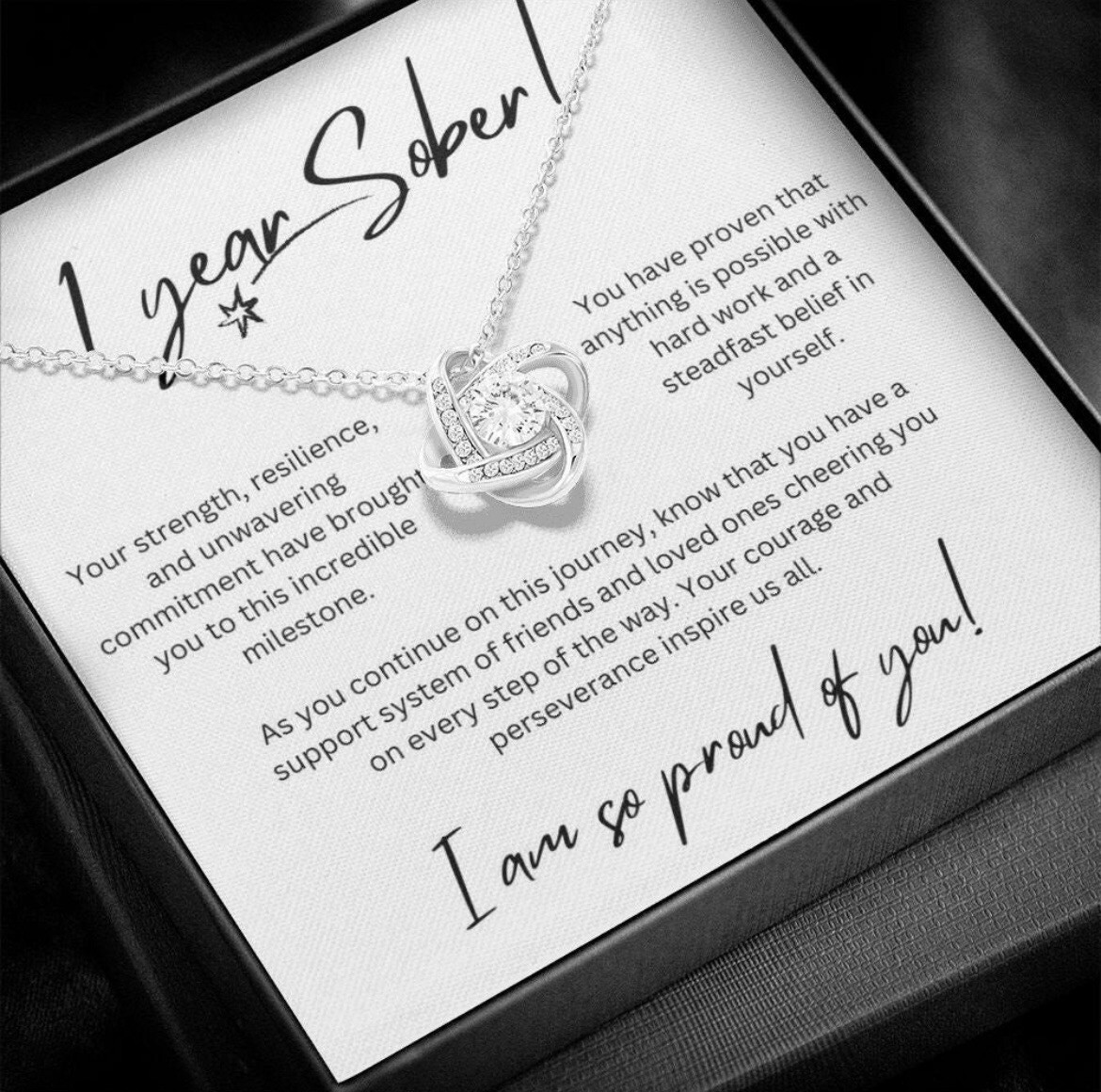 1 Year Sobriety Necklace Gift Milestone Sober Anniversary Heartfelt Message
