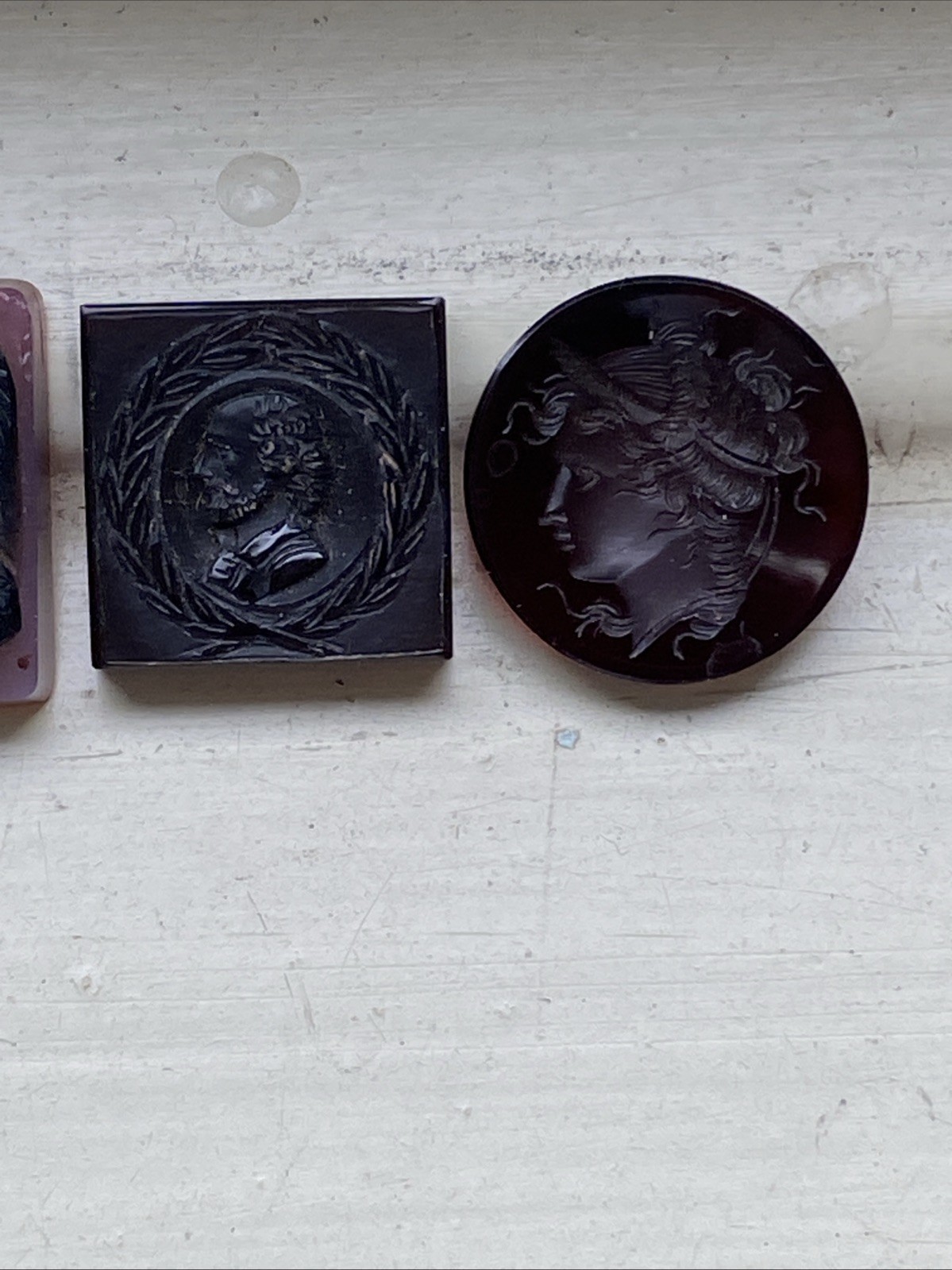 Carved Agate Cameo Intaglio Pieces Brown Black Purple Male Female Heads Jewelry