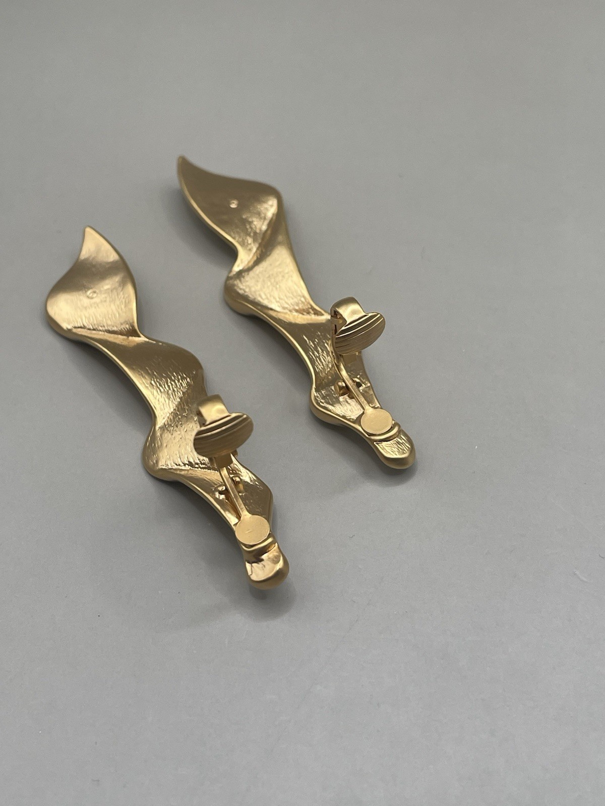 Vintage Satin Brushed Finish GoldTone Clip On 2.8” Drop Earrings
