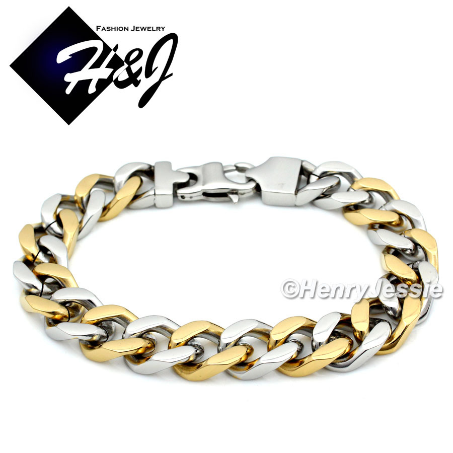 7.5-11″MEN Stainless Steel 11x5mm Silver/Gold Plated Cuban Curb Chain Bracelet