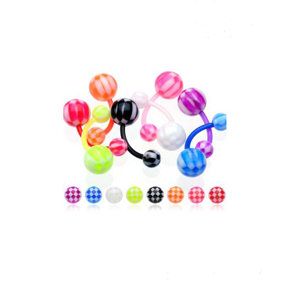8Pcs Belly Button Ring Checker Bioflex Barbell Navel Body piercing Jewelry B603