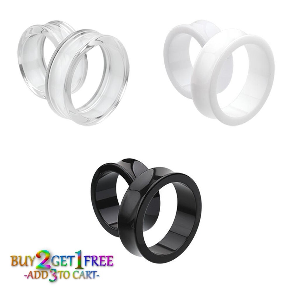 Pair 8g-50mm ACRYLIC TUNNELS Double Flare Gauges Solid Saddle Ear White 1042