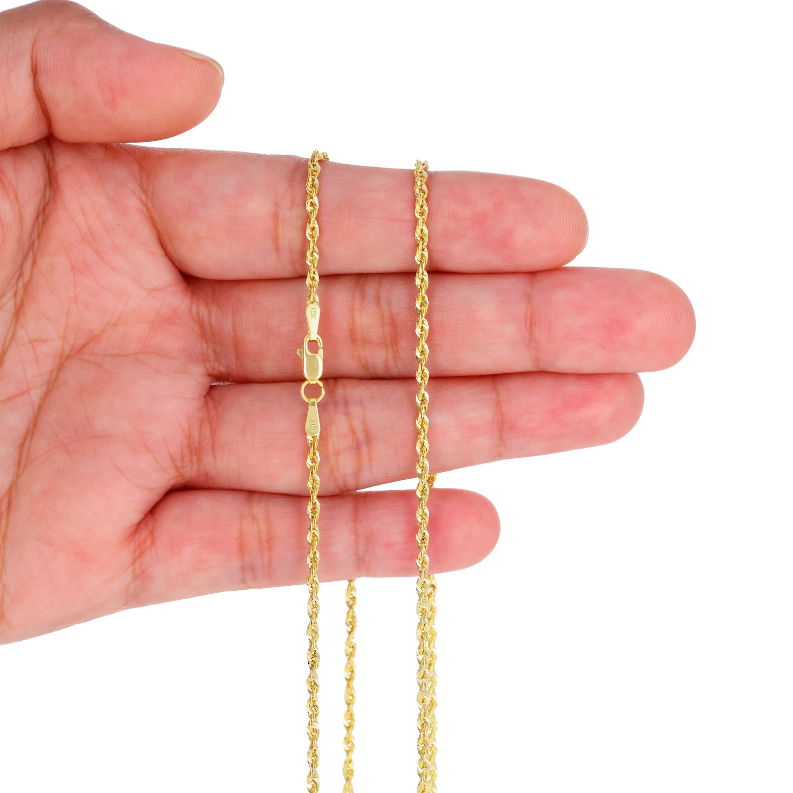 10K Yellow Gold 1mm-4mm Laser Diamond Cut Rope Chain Necklace Men Women 16″- 30″