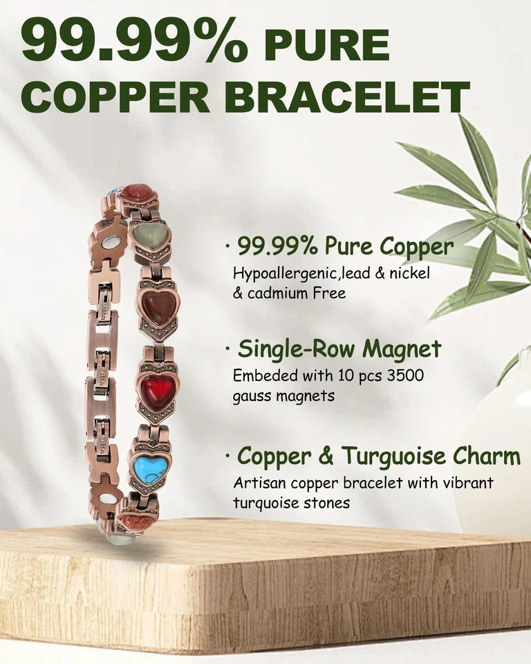 99.99% Pure Copper Magnetic Bracelet for Adult, Anti-Oxidation Scratch Resistant
