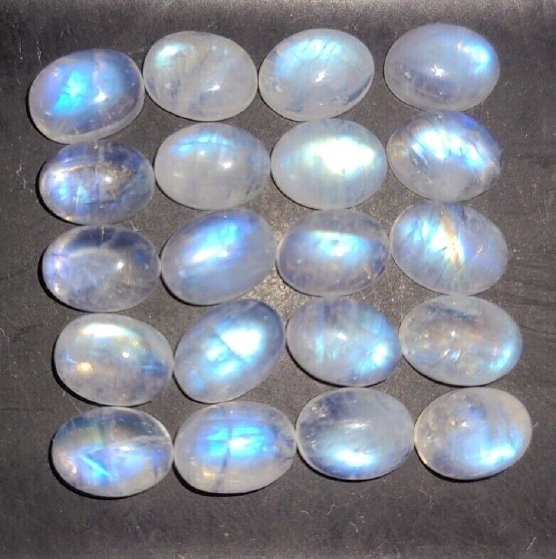 Natural Rainbow Moonstone 8x6mm Flat Back Oval Cabochon Loose Gemstone(s)