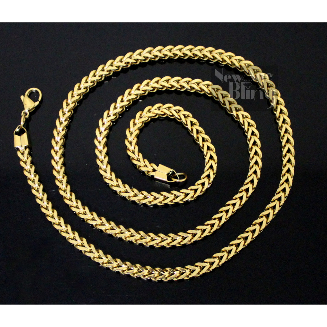 Franco Chain Gold Plated Stainless Steel Foxtail 18″-24″ Solid Necklace 2.5-5mm