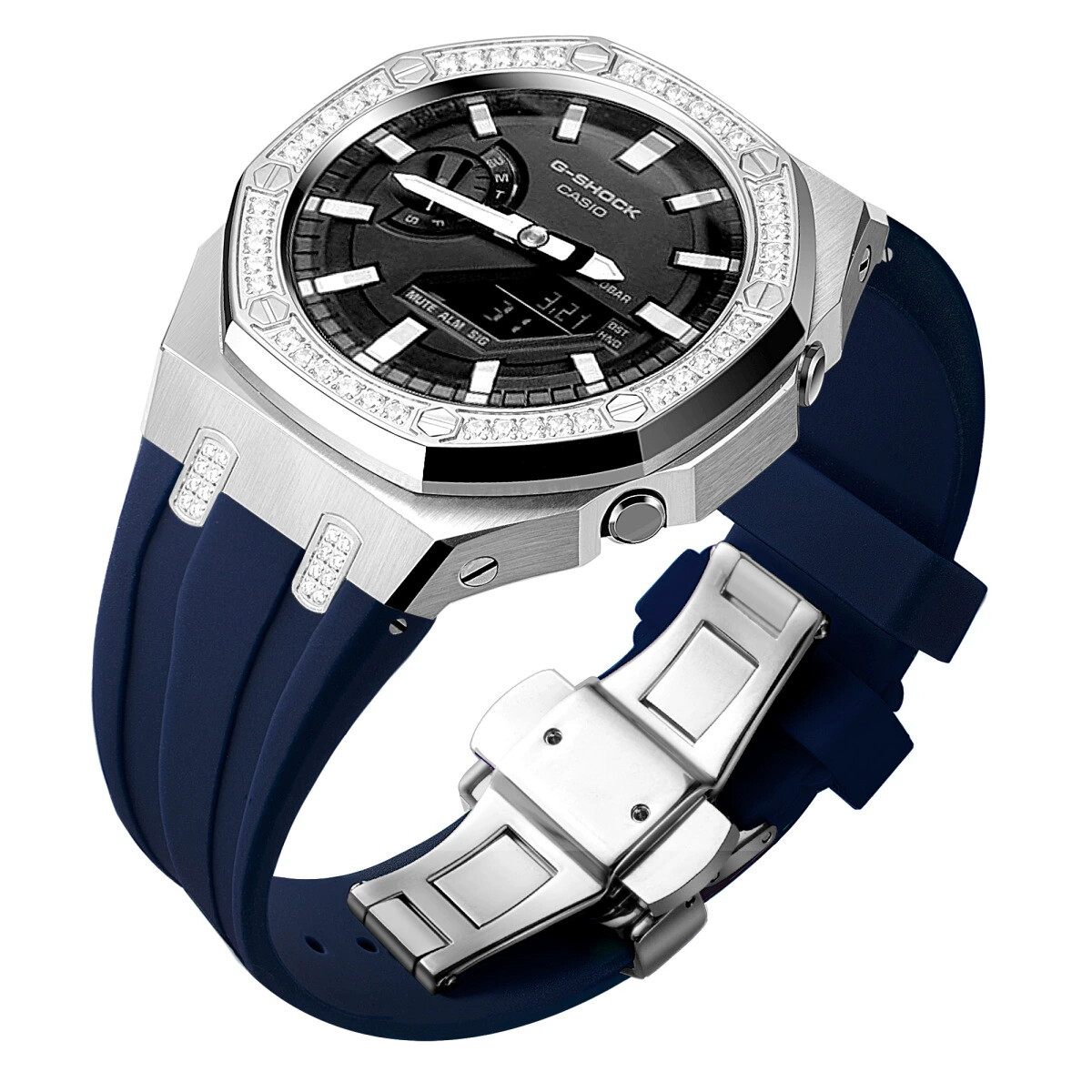 Bling Diamond Stainless Steel Bezel Mod Kit Case Band for G-SHOCK GA-2100 GA2110