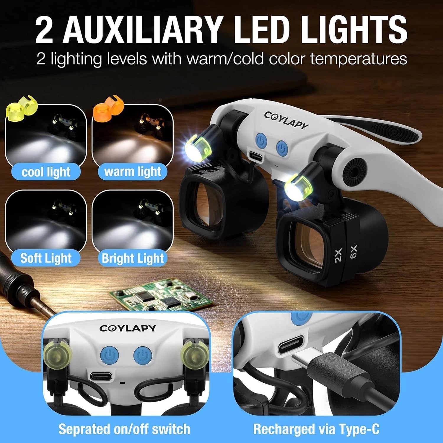 Professional Magnifying Glasses with Light & 5 Lens Pairs for Close Work