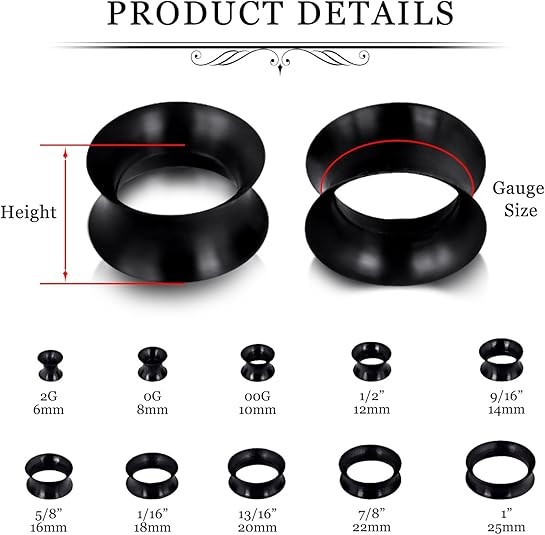 6-78PCS Soft Silicone Ear Gauges Tunnels Plugs Stretcher Body Piercing 2G-3/4″