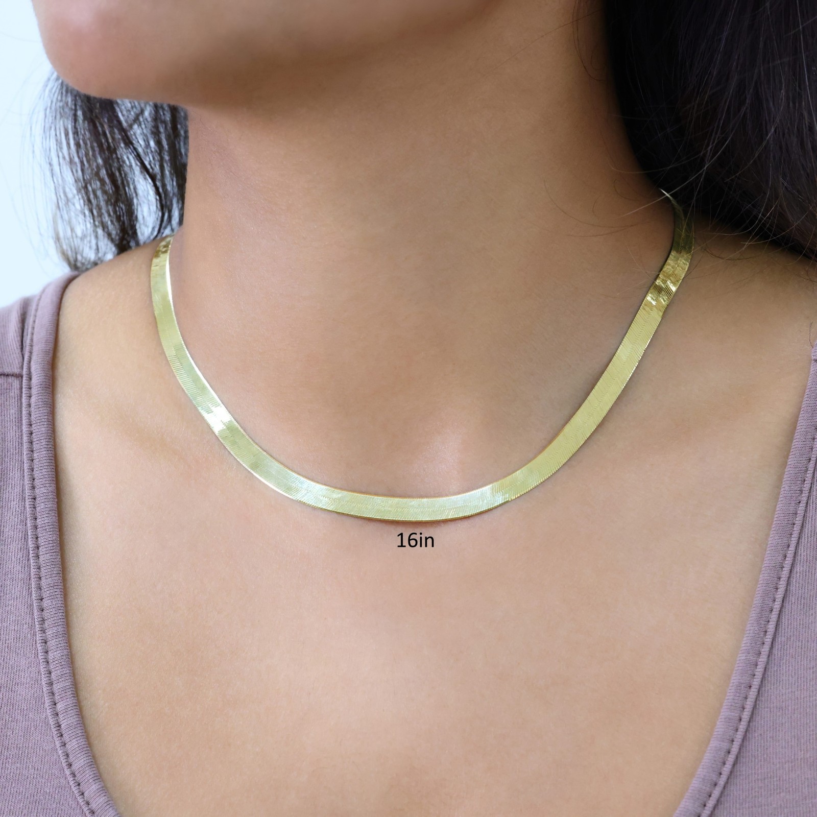 10K Yellow Gold Solid 3mm-9mm Flat Herringbone Chain Necklace Women Men 16″- 24″