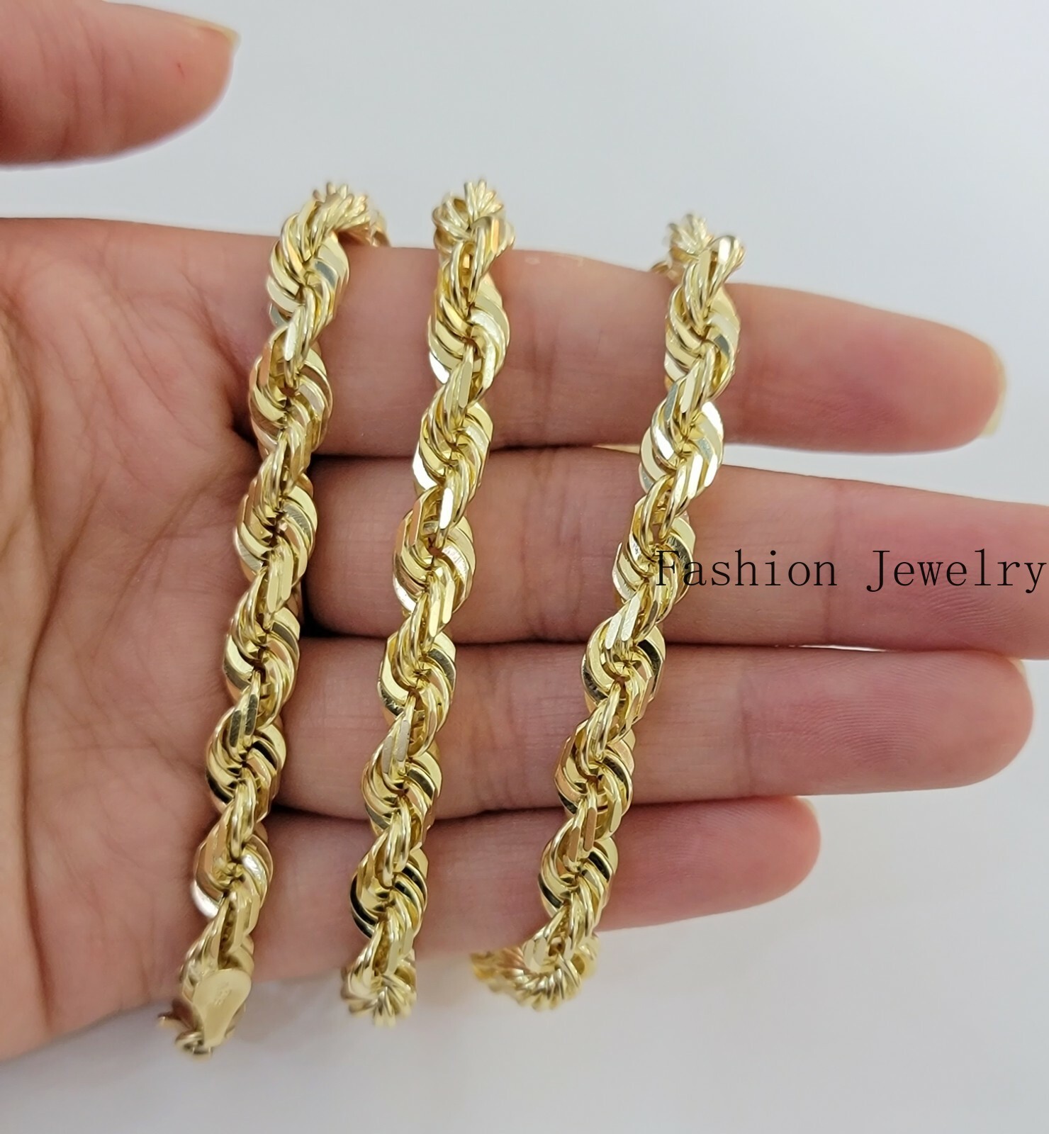 Real Solid 10k Gold Rope Chain Necklace 4mm-10mm Diamond Cut 18″-30″ For Pendant