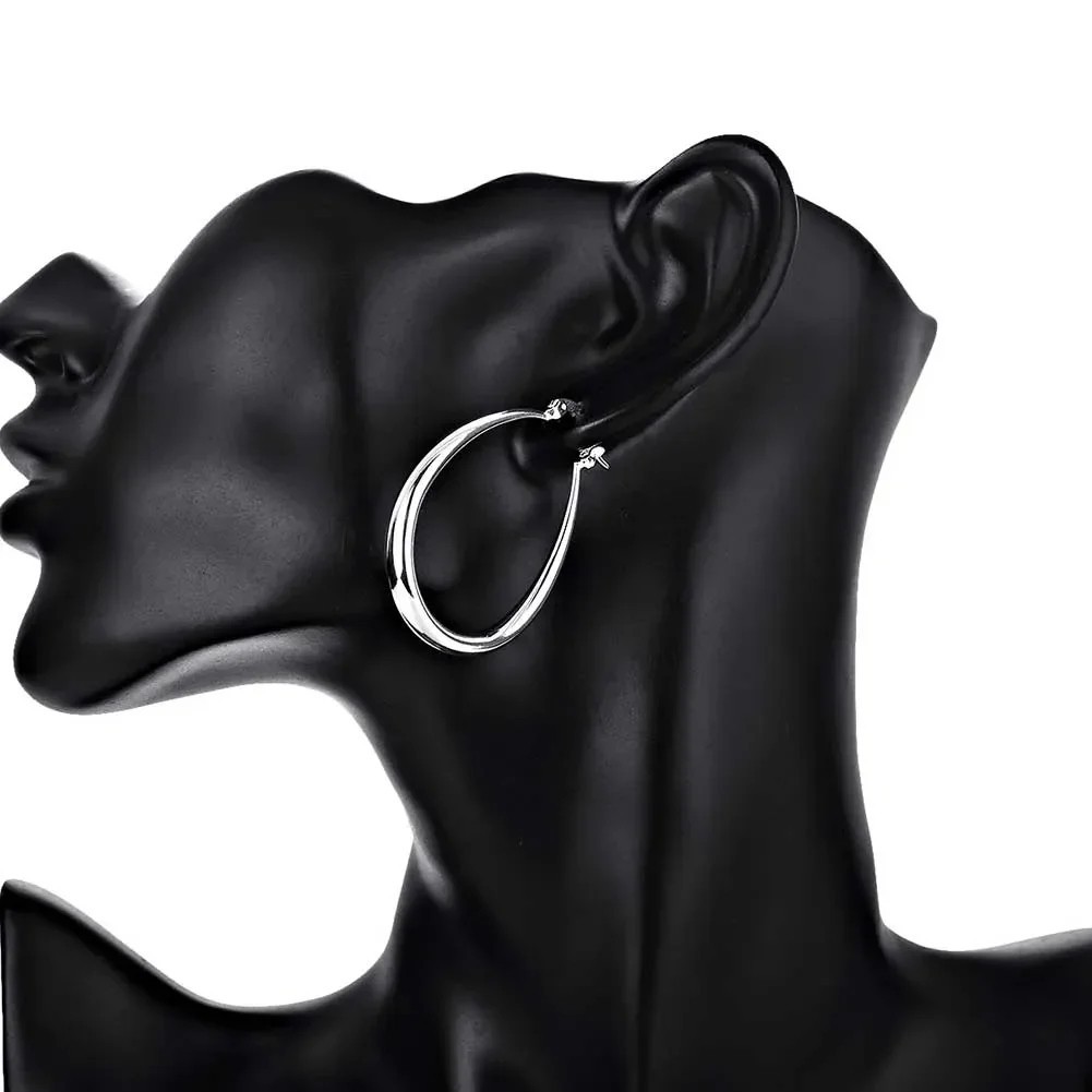 Womens 925 Sterling Silver Elegant Oval Shaped Extra Large Hoop Earrings