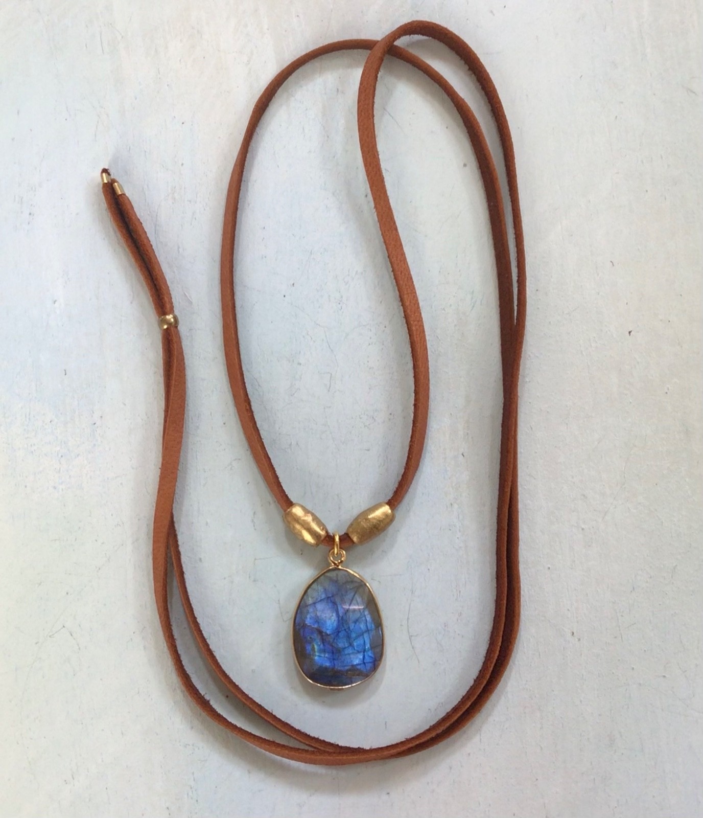 $259 Labradorite Sundance Charm Necklace leather suede cord artisan jewelry