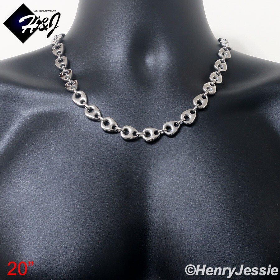 18″-40″MEN Stainless Steel 12mm Silver Puffed Mariner Link Chain Necklace*N170