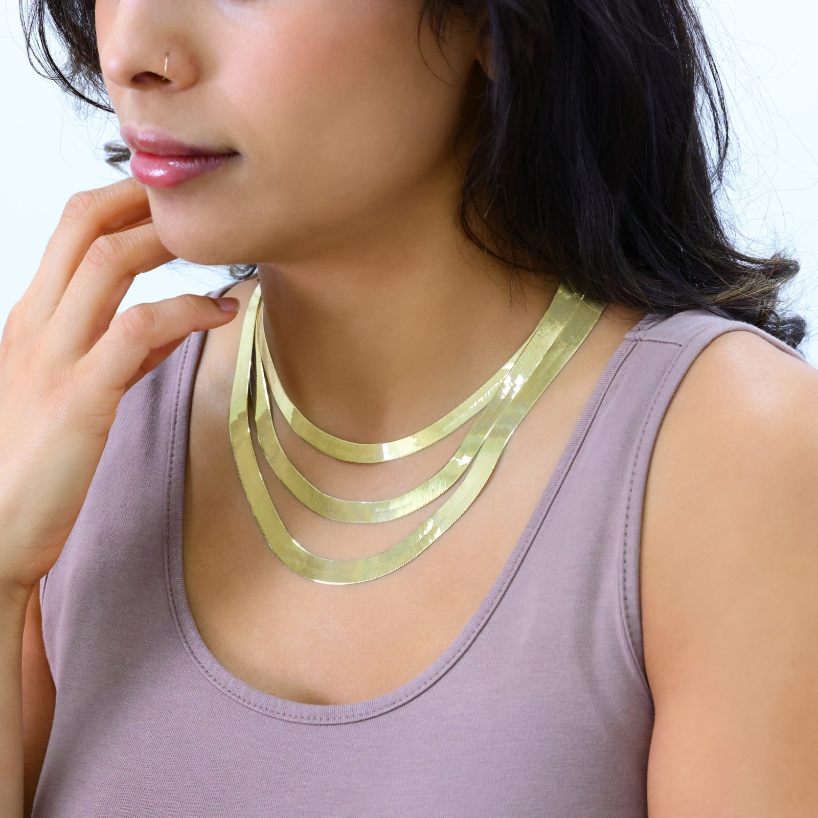 10K Yellow Gold Solid 3mm-9mm Flat Herringbone Chain Necklace Women Men 16″- 24″