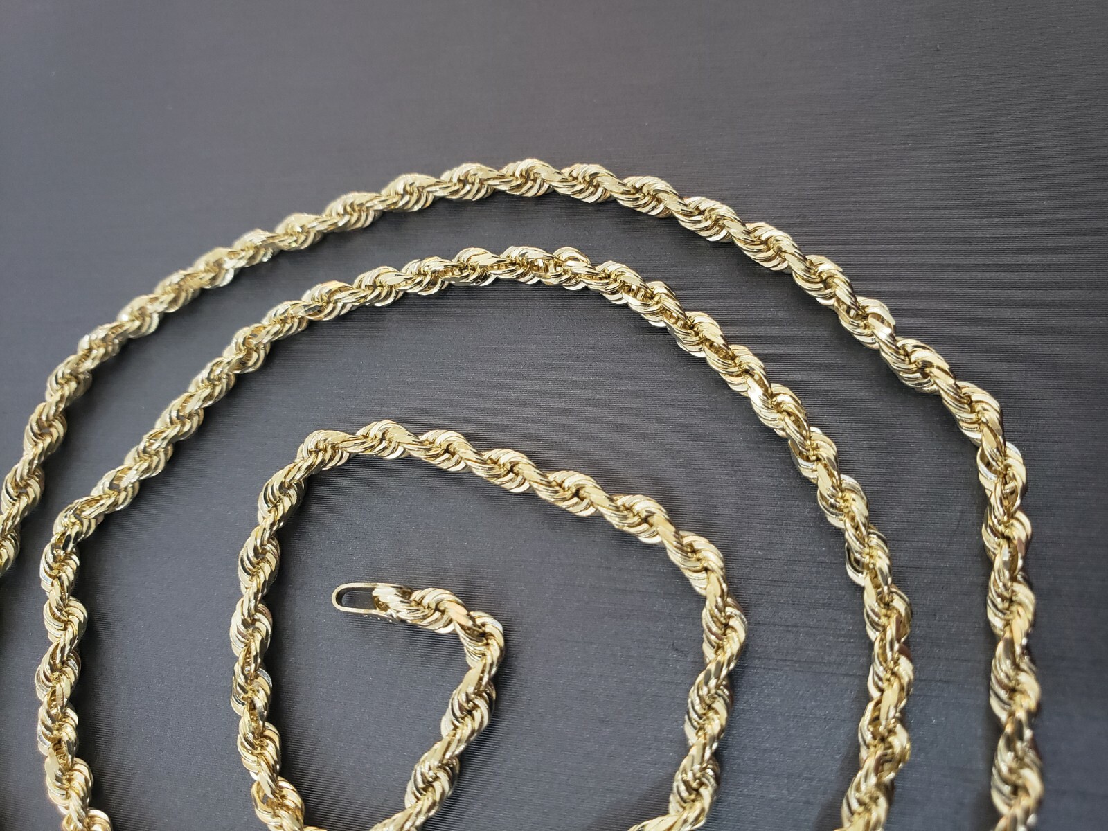 Real 10k Gold Rope chain 3mm 4mm Necklace 10KT yellow Gold 16-30″ Diamond Cut